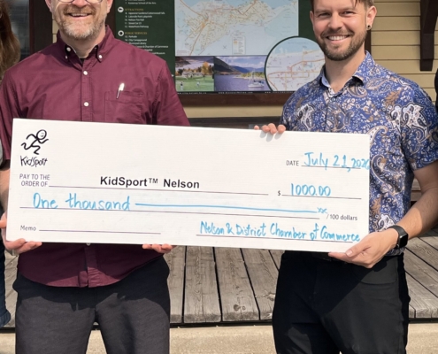 Matt Popp (left) provides a donation to the local KidSport group.