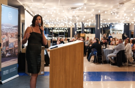 Chamber of Commerce president Rebeckah Hornung speaks at 2025 Gala.