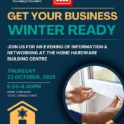get your business winter ready. information networking event poster.