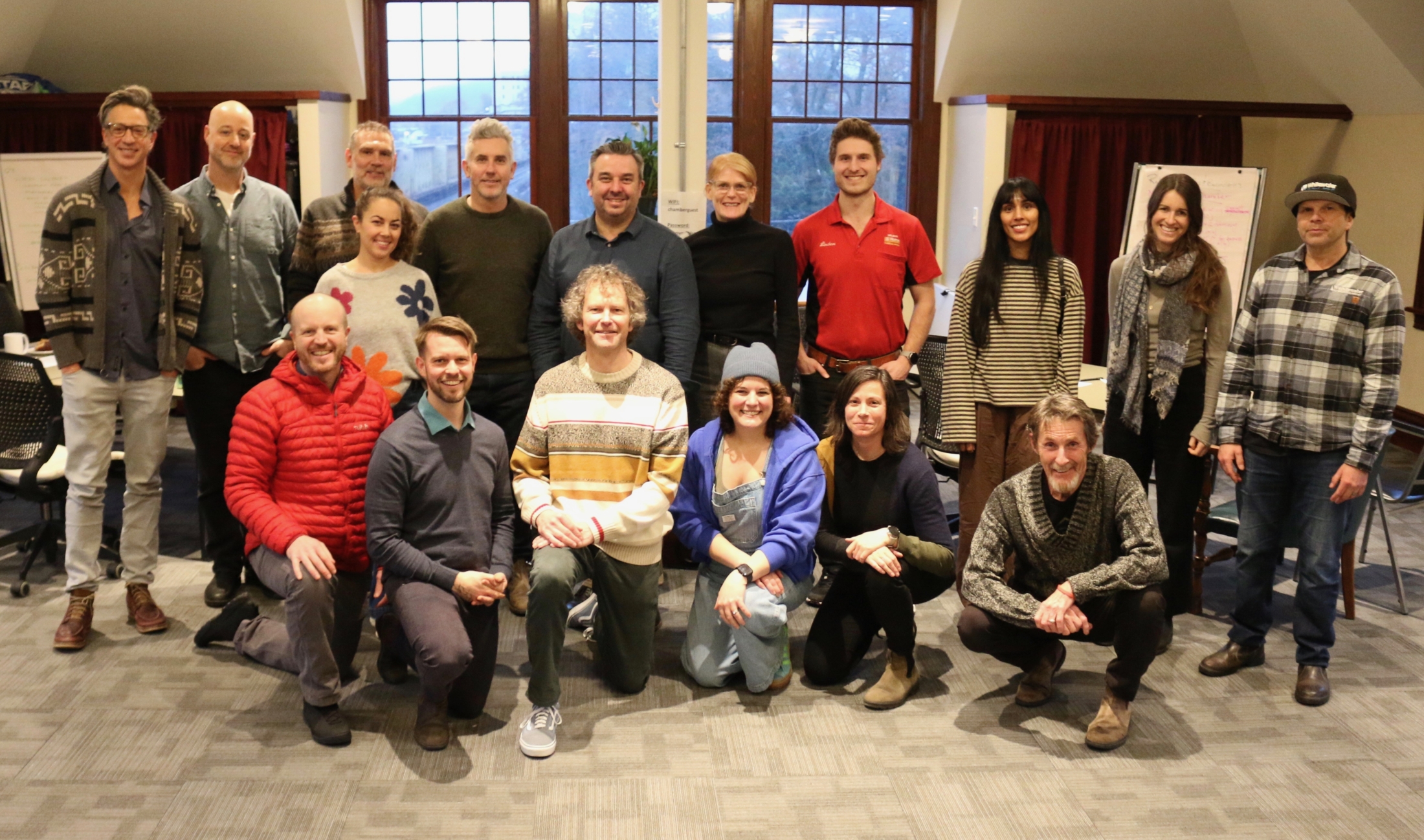 A gathering of NKLT and Nelson & District Chamber of Commerce board members and staff in January 2026